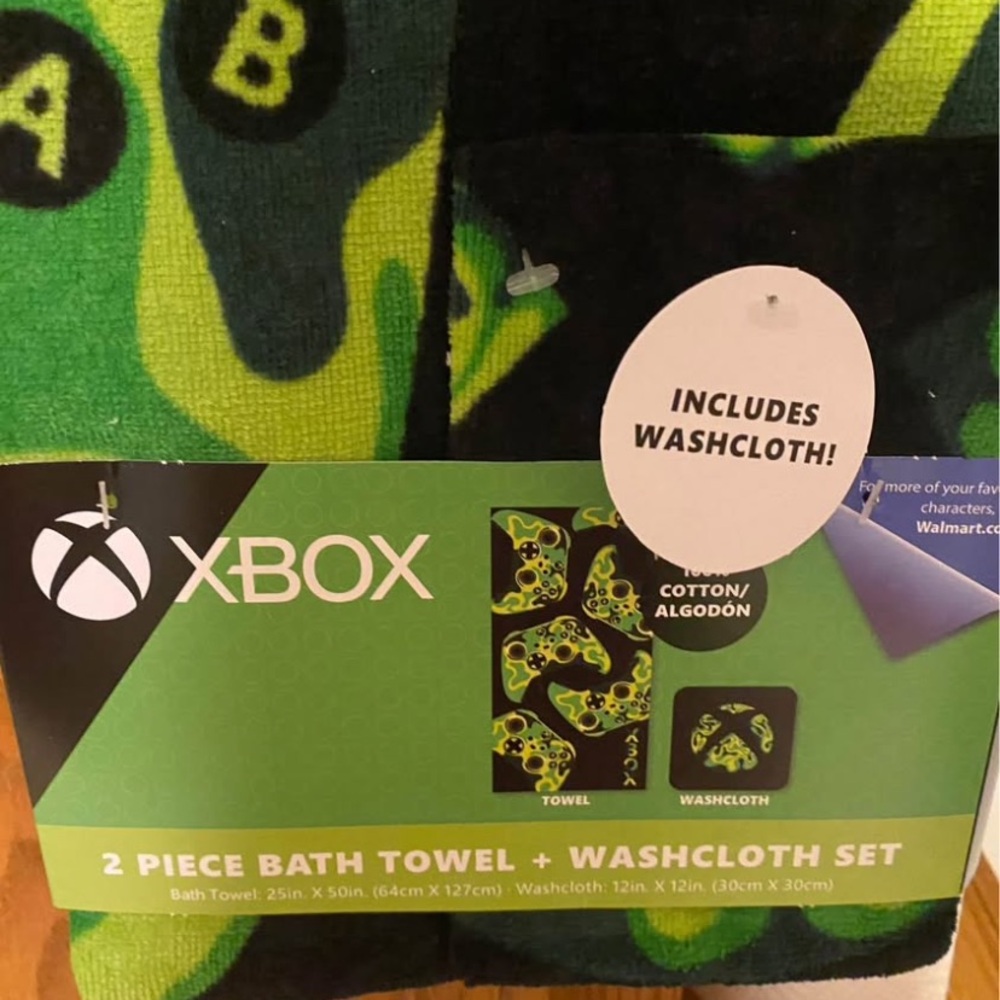 Green and Black Bath Towels Set